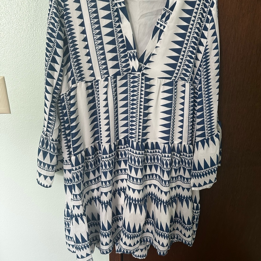 Navy and White Geometric Pattern Dress